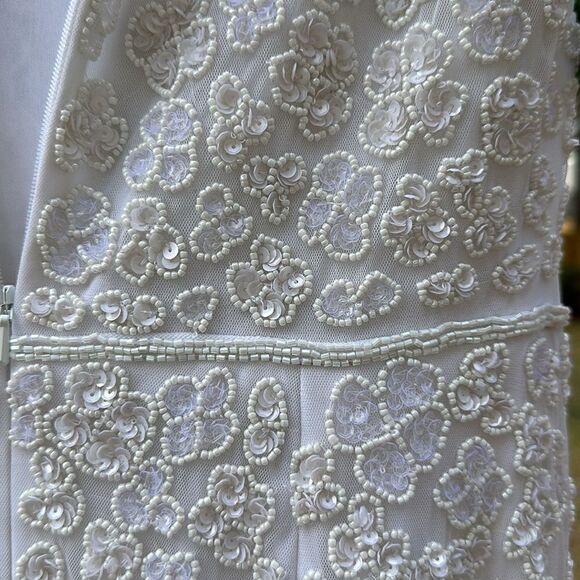 NWT! $1200 Mac Duggal flutter cap sleeve beaded White Formal/Wedding Dress SZ6 - Picture 15 of 17